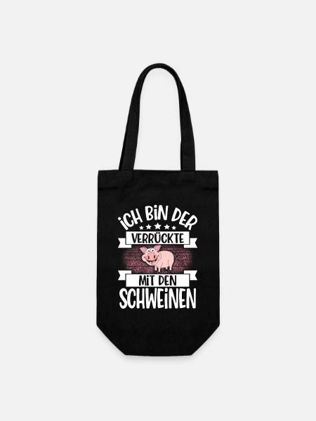 Ich Bin Der Verrückte Mit Den Schweinen - Geschenkbeutel für Flaschen - Schwarz
