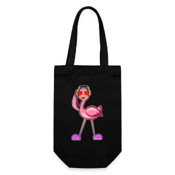 Flamingo Kopfhörer Musik - Geschenkbeutel für Flaschen - Schwarz - Vorne