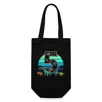 Dinosaurier 5 Jahre Geschenk 5. Geburtstag Retro - Geschenkbeutel für Flaschen - Schwarz - Vorne