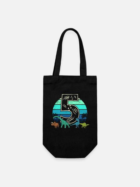 Dinosaurier 5 Jahre Geschenk 5. Geburtstag Retro - Geschenkbeutel für Flaschen - Schwarz
