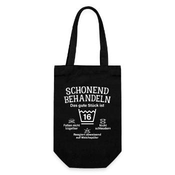 Schonend Behandeln 16 Geschenk Zum 16. Geburtstag - Geschenkbeutel für Flaschen - Schwarz - Vorne