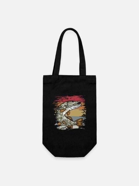 Hecht Angeln Retro - Geschenkbeutel für Flaschen - Schwarz