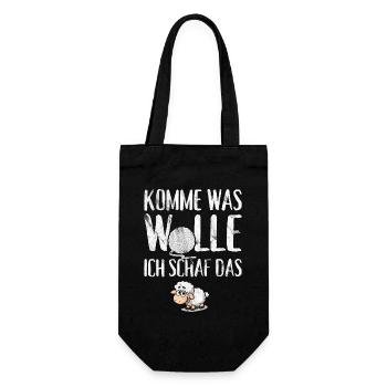 Komme was Wolle ich Schaf das - Geschenkbeutel für Flaschen - Schwarz - Vorne