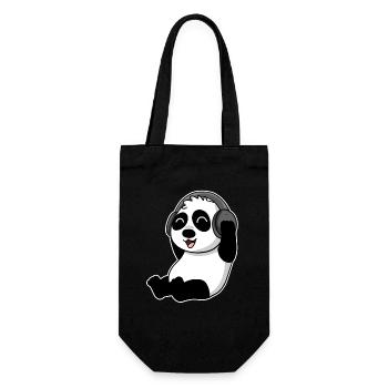 Bébé Panda animal écoute de la musique avec des écouteurs - Sac à bouteille - noir - Devant