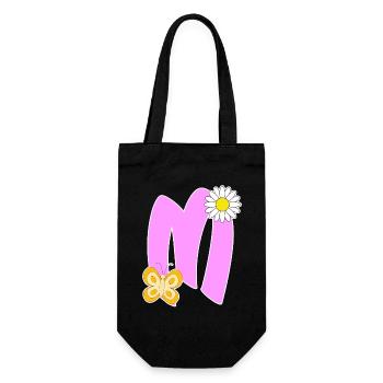 Lettre M avec papillon - Sac à bouteille - noir - Devant