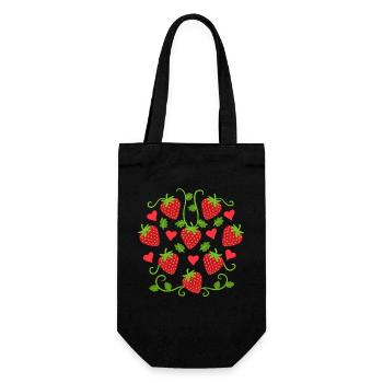 Erdbeeren Erdbeere Obst - Geschenkbeutel für Flaschen - Schwarz - Vorne