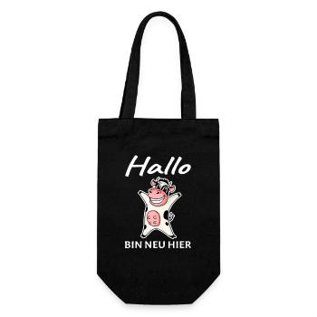 Baby Geburt Schwanger - Hallo ich bin neu Hier - Geschenkbeutel für Flaschen - Schwarz - Vorne