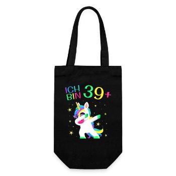 Ich bin 39 Plus 40. Geburtstag Einhorn Geschenk - Geschenkbeutel für Flaschen - Schwarz - Vorne