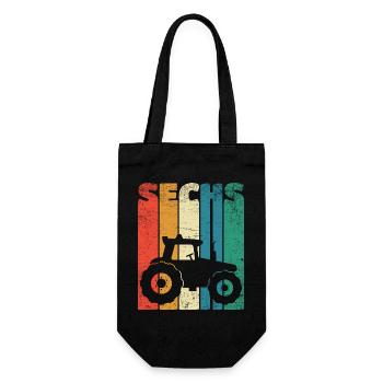 Traktor Sechs Jahre 6. Geburtstag Geschenk Retro - Geschenkbeutel für Flaschen - Schwarz - Vorne