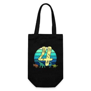 Dinosaurier 4 Jahre Geschenk 4. Geburtstag Retro - Geschenkbeutel für Flaschen - Schwarz - Vorne