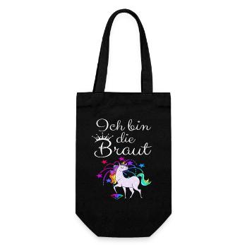 Einhorn "Ich bin die Braut" - Geschenkbeutel für Flaschen - Schwarz - Vorne