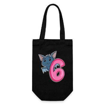 6 Jahre alt - 6. Geburtstag - Fledermaus Motiv - Geschenkbeutel für Flaschen - Schwarz - Vorne