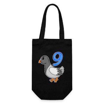 9 ans - 9ème anniversaire - motif oiseau pigeon - Sac à bouteille - noir - Devant