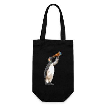 Pinguin Fernglas - Geschenkbeutel für Flaschen - Schwarz - Vorne