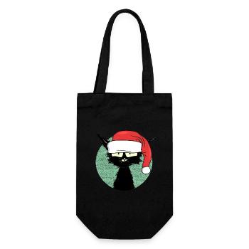 Weihnachten Christmas Katze Kätzchen Schlafanzug - Geschenkbeutel für Flaschen - Schwarz - Vorne