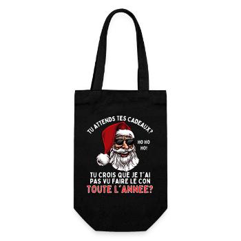 Tu Attends tes Cadeaux? Humour Père Noël - Sac à bouteille - noir - Devant