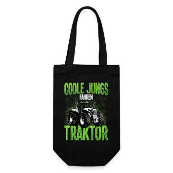 Coole Jungs Fahren Traktor Trecker Landwirt Bauer - Geschenkbeutel für Flaschen - Schwarz - Vorne