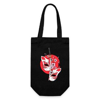Kitsune Mask Japanese Sword Katana Japanese - Gift Bag for Bottles - black - Front