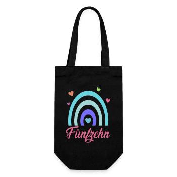 15. Geburtstag Regenbogen - Geschenkbeutel für Flaschen - Schwarz - Vorne