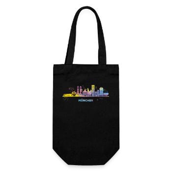München Skyline Bunt Münchener Frauenkirche - Geschenkbeutel für Flaschen - Schwarz - Vorne