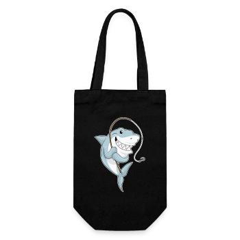 Hai Angler Angelrute Angeln - Geschenkbeutel für Flaschen - Schwarz - Vorne
