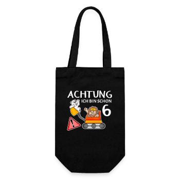 Bagger 6. Geburtstag 6 Jahre Baustelle Geschenk - Geschenkbeutel für Flaschen - Schwarz - Vorne