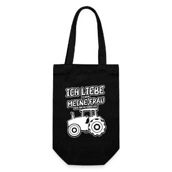 Landwirt ICH LIEBE es wenn MEINE FRAU mich Traktor - Geschenkbeutel für Flaschen - Schwarz - Vorne