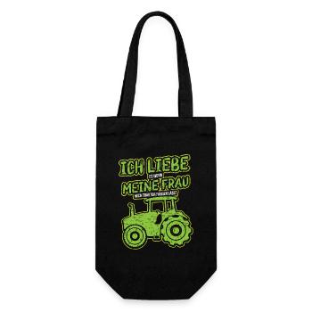 Landwirt ICH LIEBE es wenn MEINE FRAU mich Traktor - Geschenkbeutel für Flaschen - Schwarz - Vorne