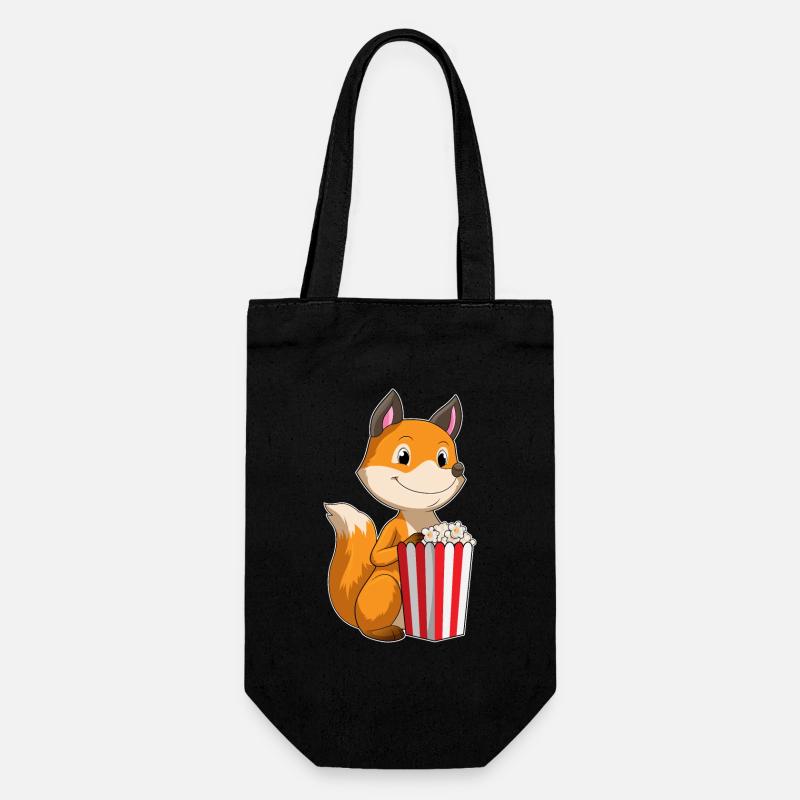 Fuchs mit Popcorn - Geschenkbeutel für Flaschen - Schwarz
