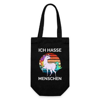 buntes Einhorn - Ich hasse Menschen - Geschenkbeutel für Flaschen - Schwarz - Vorne