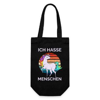 Ich hasse Menschen Einhorn Retro - Geschenkbeutel für Flaschen - Schwarz - Vorne