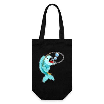 Fisch Angler Angelrute Angeln - Geschenkbeutel für Flaschen - Schwarz - Vorne