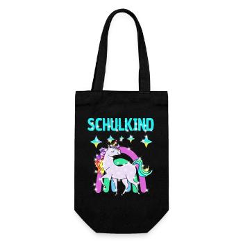 Schulkind Glitzer Einhorn mit Regenbogen - Geschenkbeutel für Flaschen - Schwarz - Vorne