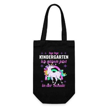 Bye Bye Kindergarten Glitzer Einhorn Einschulung - Geschenkbeutel für Flaschen - Schwarz - Vorne
