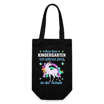 Bye Bye Kindergarten Glitzer Einhorn Einschulung - Geschenkbeutel für Flaschen - Schwarz - Vorne