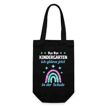 Bye Bye Kindergarten Glitzer Regenboge Einschulung - Geschenkbeutel für Flaschen - Schwarz - Vorne