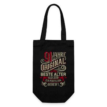 91. Geburtstag Vintage Retro - Geschenkbeutel für Flaschen - Schwarz - Vorne