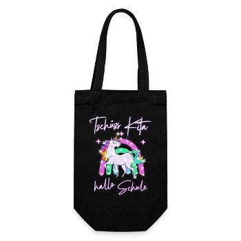 Tschüss Kita! hallo Schule Einhorn - Geschenkbeutel für Flaschen - Schwarz - Vorne
