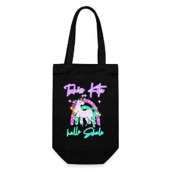 Tschüss Kita! hallo Schule Regenbogen Einhorn - Geschenkbeutel für Flaschen - Schwarz - Vorne
