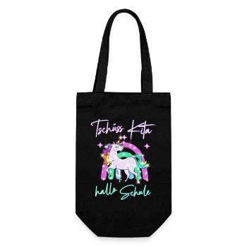 Tschüss Kita! hallo Schule Regenbogen Einhorn - Geschenkbeutel für Flaschen - Schwarz - Vorne