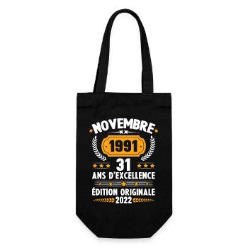 Cadeau D'anniversaire Rétro 31 Ans Novembre 1991 - Sac à bouteille - noir - Devant