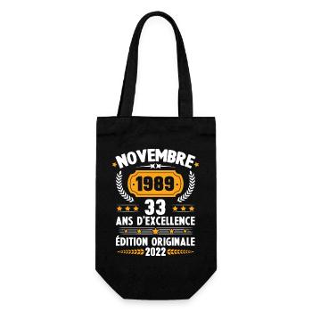 Cadeau D'anniversaire Rétro 33 Ans Novembre 1989 - Sac à bouteille - noir - Devant
