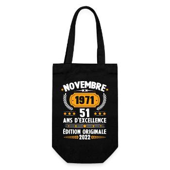 Cadeau D'anniversaire Rétro 51 Ans Novembre 1971 - Sac à bouteille - noir - Devant