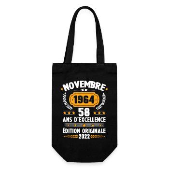 Cadeau D'anniversaire Rétro 58 Ans Novembre 1964 - Sac à bouteille - noir - Devant