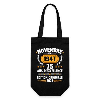 Cadeau D'anniversaire Rétro 75 Ans Novembre 1947 - Sac à bouteille - noir - Devant