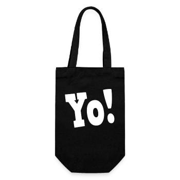 Yo Ausruf in fetter weißer Schrift - Geschenkbeutel für Flaschen - Schwarz - Vorne
