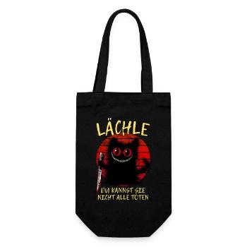Lächle Grinsekatze Verrückte Katze Mit Messer - Geschenkbeutel für Flaschen - Schwarz - Vorne