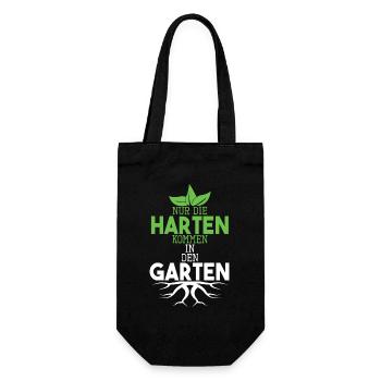 Garten Sprüche Nur die Harten kommen in den Garten - Geschenkbeutel für Flaschen - Schwarz - Vorne