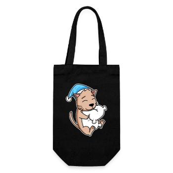 Cat with sleeping cap and pillow - Gift Bag for Bottles - black - Front