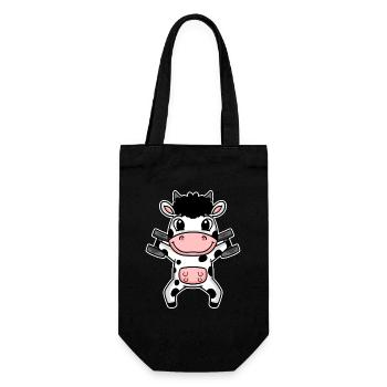 Bodybuilder Cow Fitness Motivation Gift - Gift Bag for Bottles - black - Front